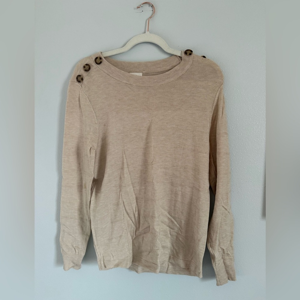 Pulse Women's Cream Sweater with Button Accents Size Medium